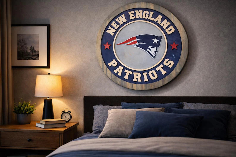 Handcrafted New England Patriots Wooden Wall Sign | NFL Fan Cave Decor