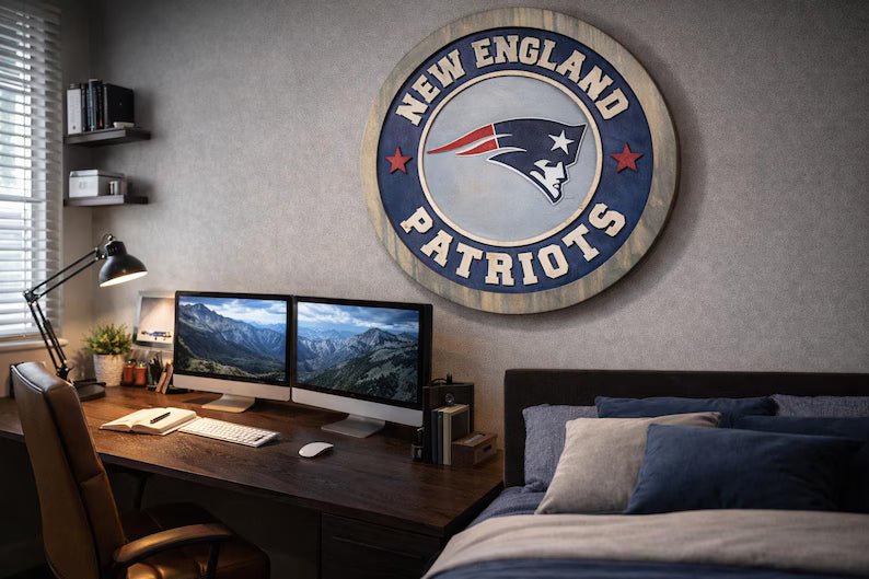 Handcrafted New England Patriots Wooden Wall Sign | NFL Fan Cave Decor