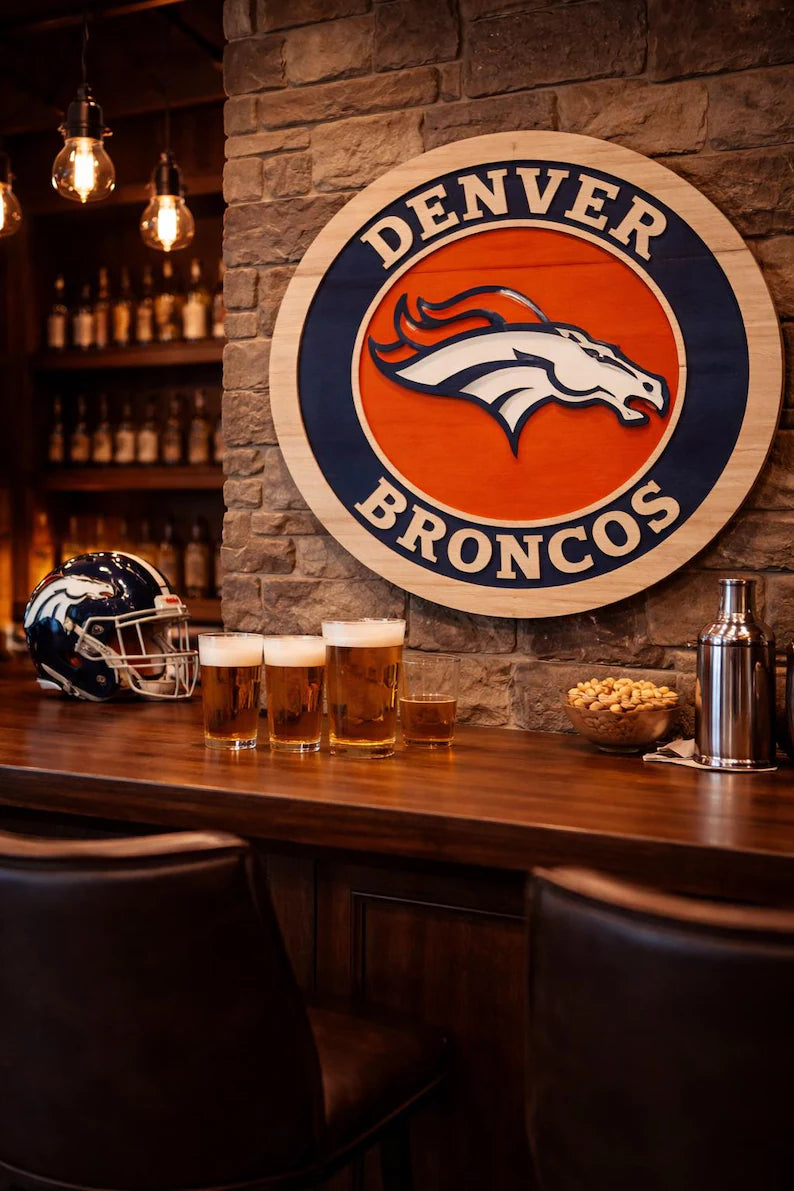 Handcrafted Denver Broncos Wood Sign | NFL Man Cave Decor