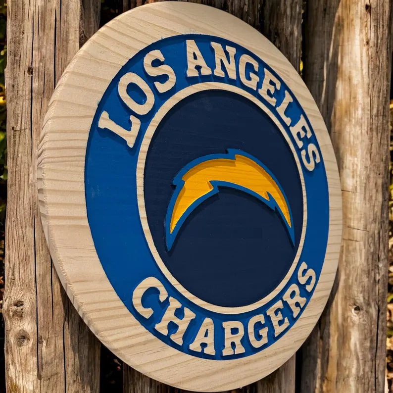 Handcrafted Los Angeles Chargers Wood Sign | NFL Man Cave Decor