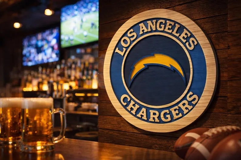 Handcrafted Los Angeles Chargers Wood Sign | NFL Man Cave Decor