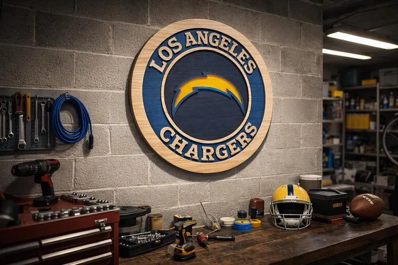 Handcrafted Los Angeles Chargers Wood Sign | NFL Man Cave Decor
