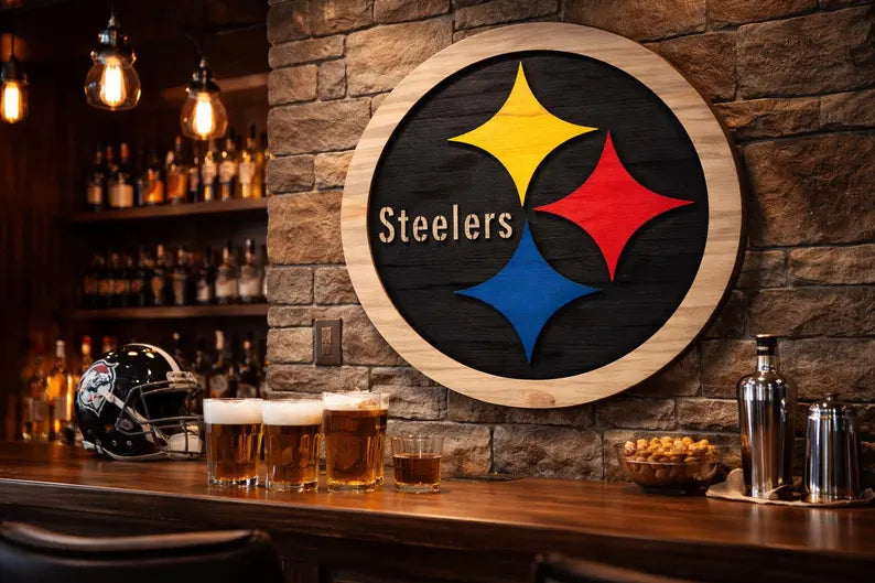 Handcrafted Steelers Wooden Wall Sign | NFL Man Cave Decor