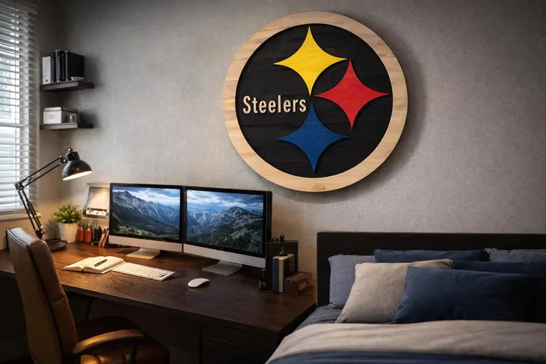 Handcrafted Steelers Wooden Wall Sign | NFL Man Cave Decor