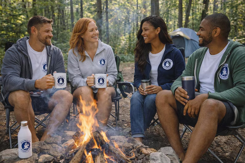 Michigan Nightlife Coffee Mug – Lake Michigan Campfire, Petoskey Gift, 15oz