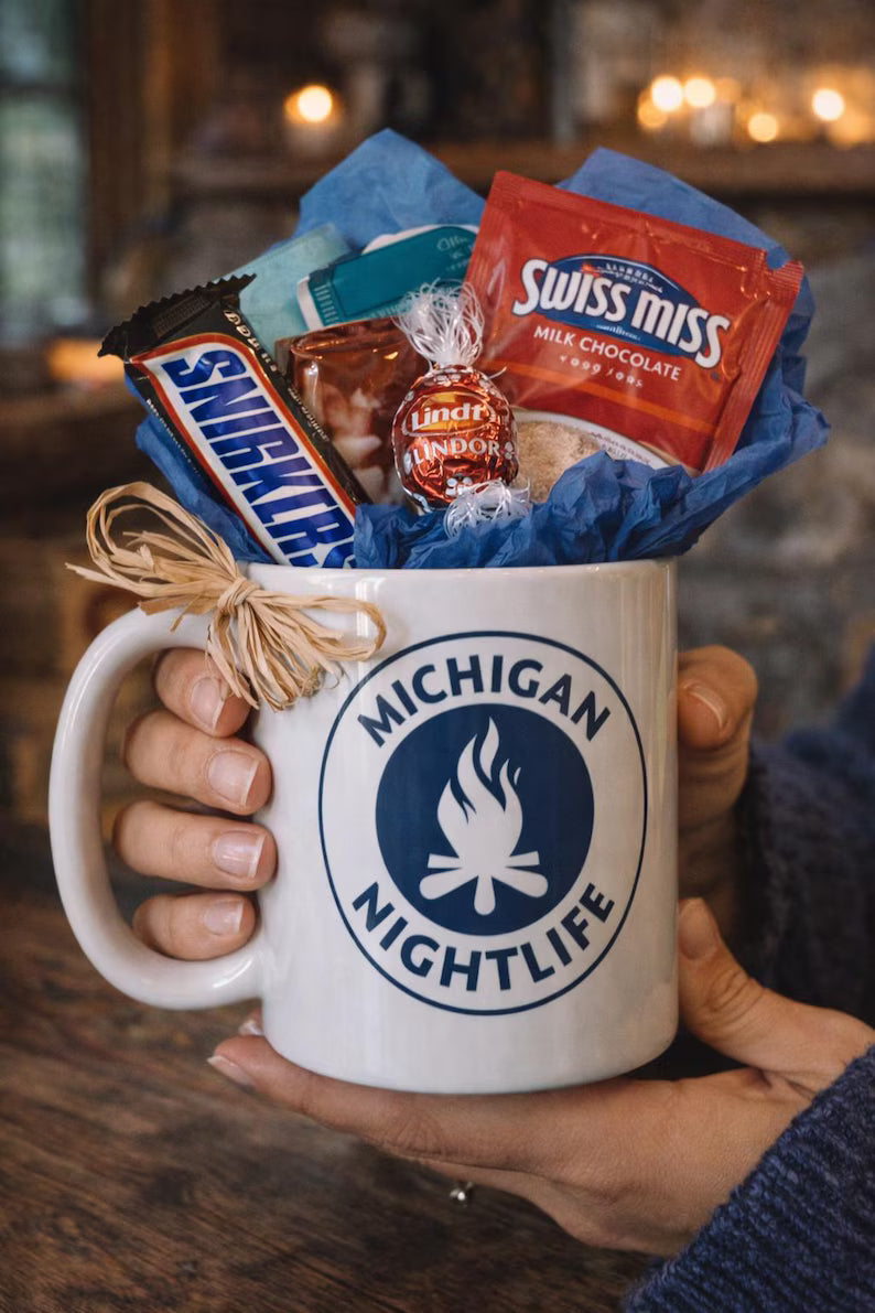 Michigan Nightlife Coffee Mug – Lake Michigan Campfire, Petoskey Gift, 15oz