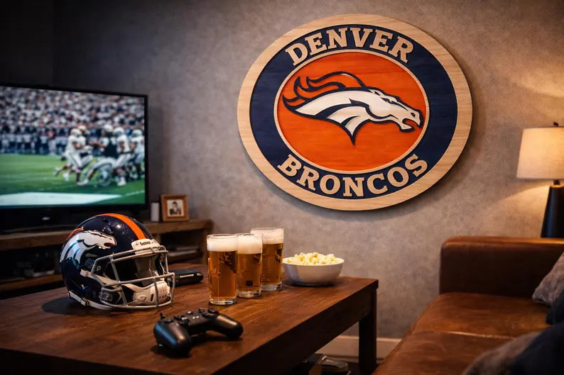 Handcrafted Denver Broncos Wood Sign | NFL Man Cave Decor