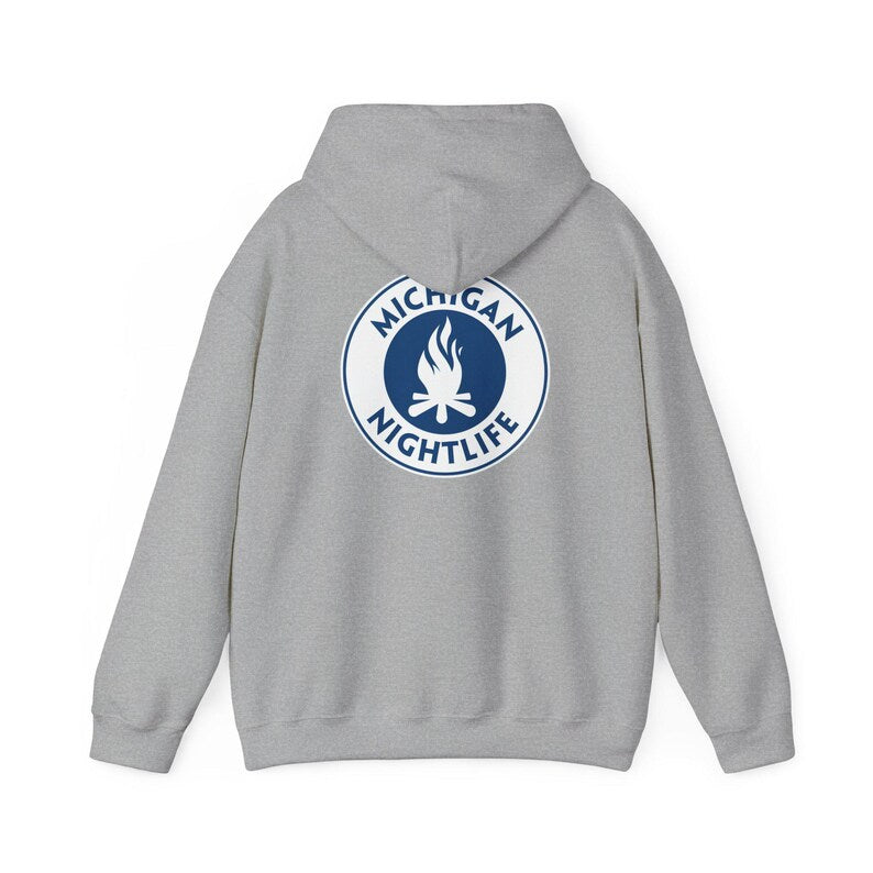Michigan Nightlife logo Hoodie | Campfire emblem pullover sweatshirt