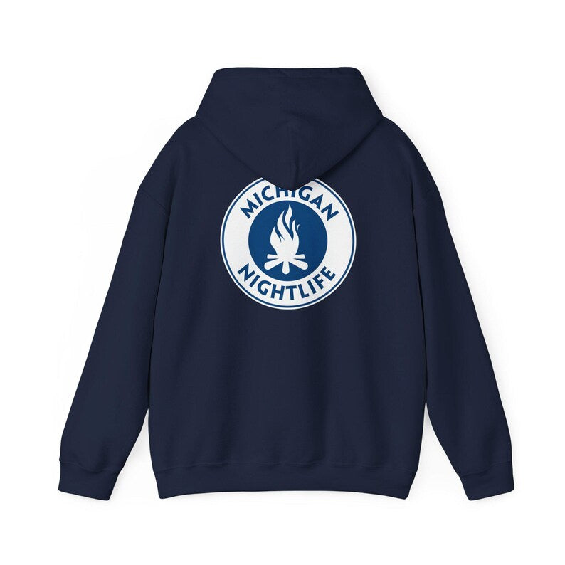 Michigan Nightlife logo Hoodie | Campfire emblem pullover sweatshirt