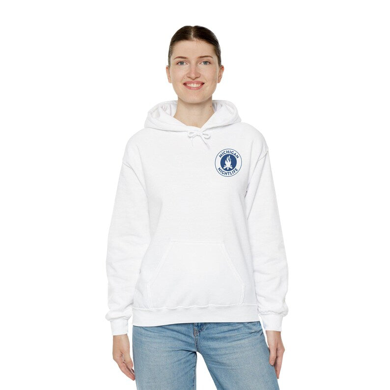Michigan Nightlife logo Hoodie | Campfire emblem pullover sweatshirt
