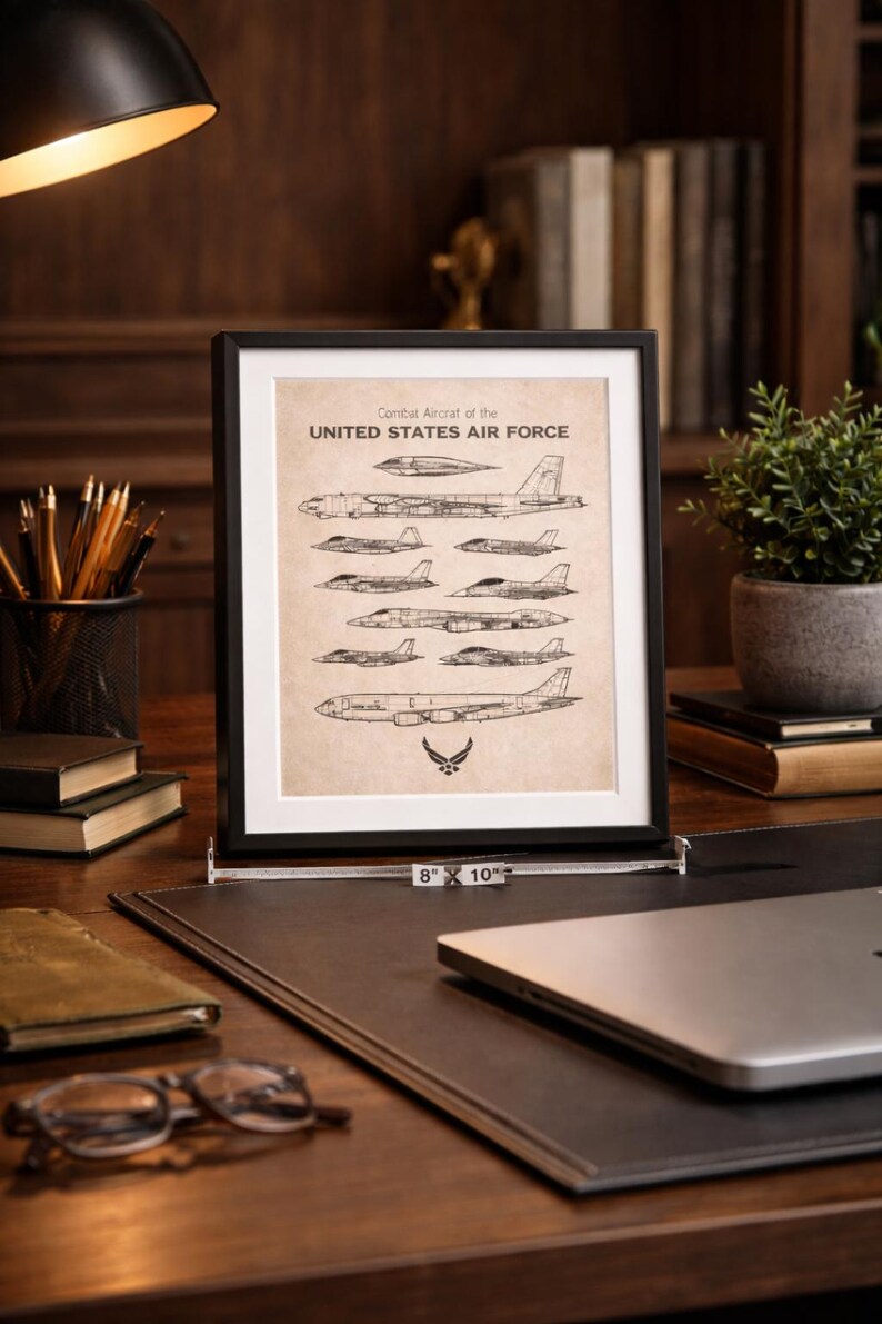 United States Air Force Combat Aircraft Poster Vertical Framed Poster | Vintage Jet Blueprint