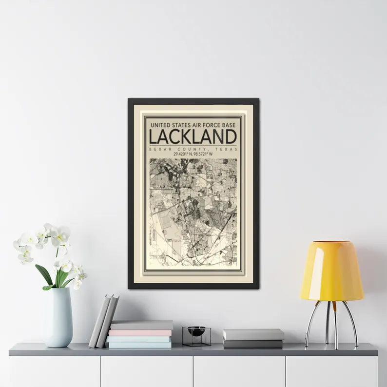 Lackland Air Force Base Map Framed Poster | San Antonio Texas Vintage Map