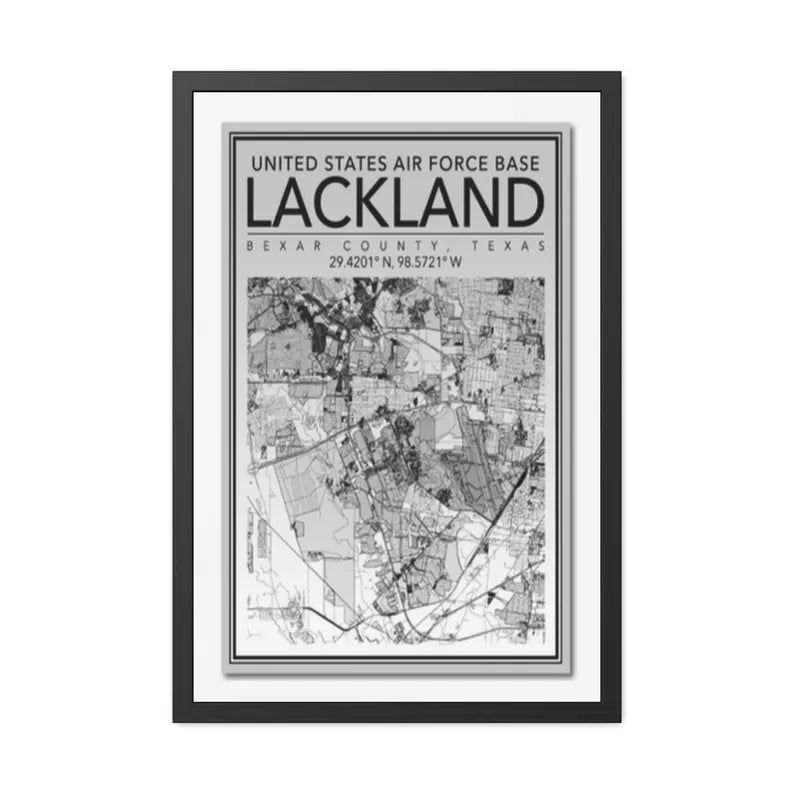 Lackland Air Force Base Map Framed Poster | San Antonio Texas Vintage Map