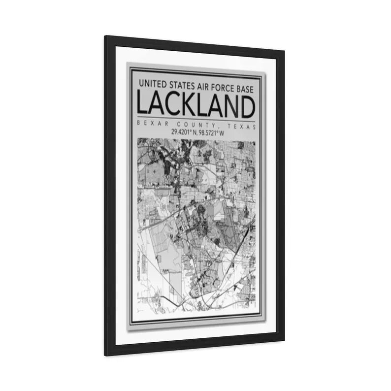 Lackland Air Force Base Map Framed Poster | San Antonio Texas Vintage Map