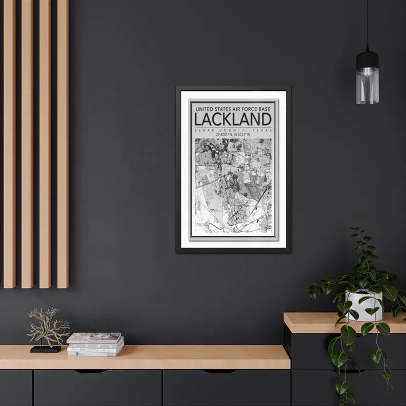 Lackland Air Force Base Map Framed Poster | San Antonio Texas Vintage Map