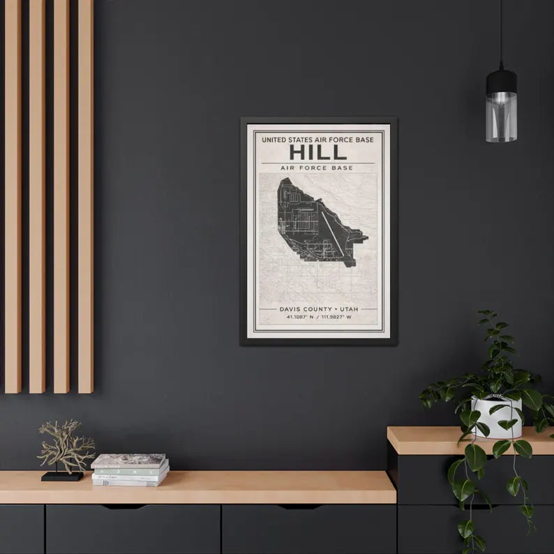 Hill Air Force Base Framed Map – Vintage Military Wall Art – Utah Air Force Decor – USAF Graduation Gift