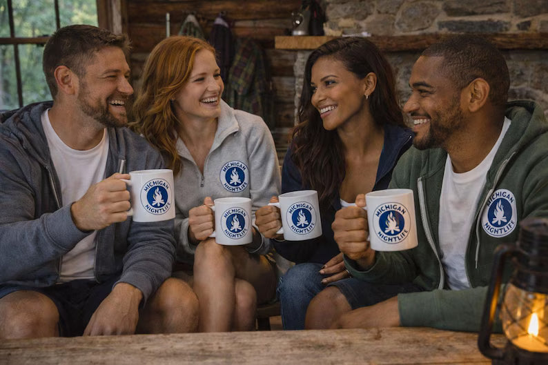 Michigan Nightlife Coffee Mug – Lake Michigan Campfire, Petoskey Gift, 15oz