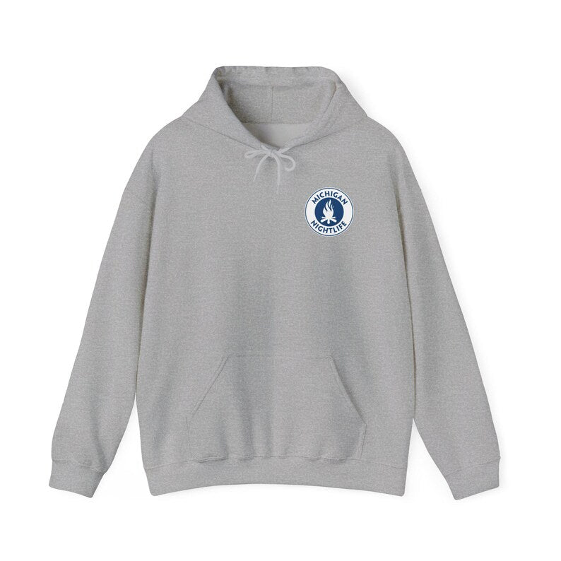 Michigan Nightlife logo Hoodie | Campfire emblem pullover sweatshirt
