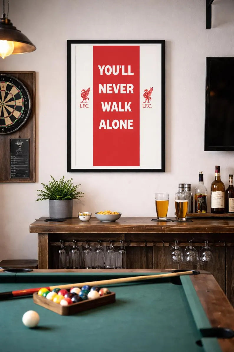 Liverpool FC Framed Poster – You'll Never Walk Alone, Soccer Fan Gift