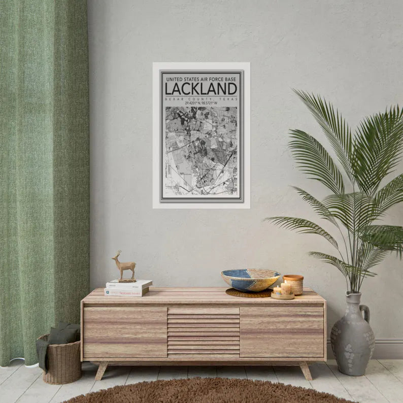 Lackland Air Force Base Map Poster | Rolled Poster, San Antonio Texas Map