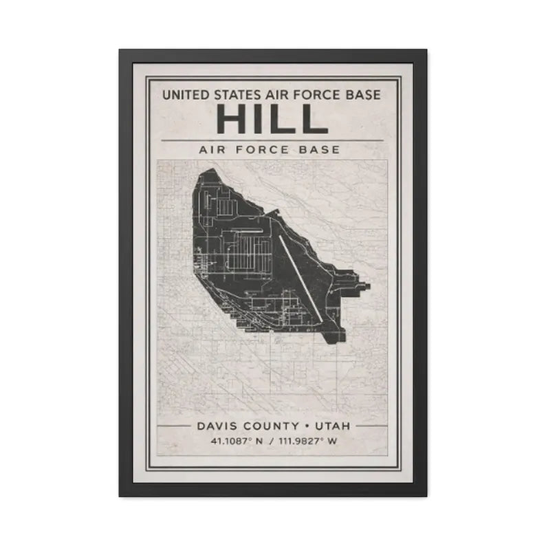 Hill Air Force Base Framed Map – Vintage Military Wall Art – Utah Air Force Decor – USAF Graduation Gift