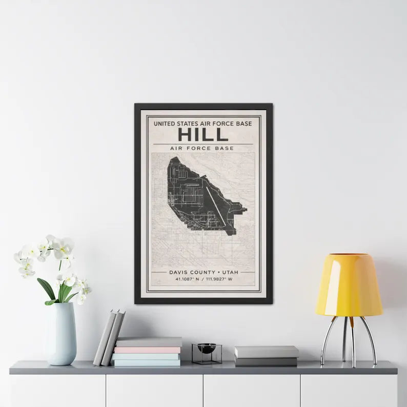 Hill Air Force Base Framed Map – Vintage Military Wall Art – Utah Air Force Decor – USAF Graduation Gift