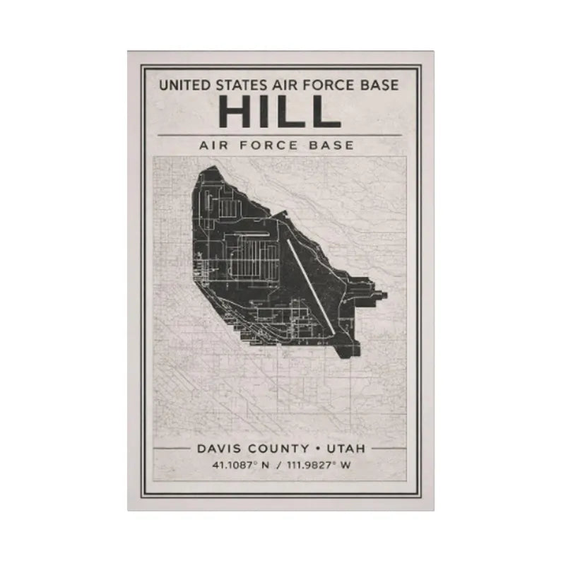 Hill Air Force Base Map Poster Vintage Military Wall Art Utah USAF Decor Air Force Graduation Gift Unframed Print