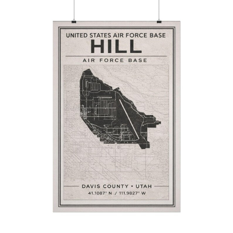 Hill Air Force Base Map Poster Vintage Military Wall Art Utah USAF Decor Air Force Graduation Gift Unframed Print