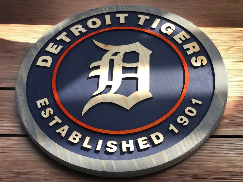 Detroit Tigers wood sign side view