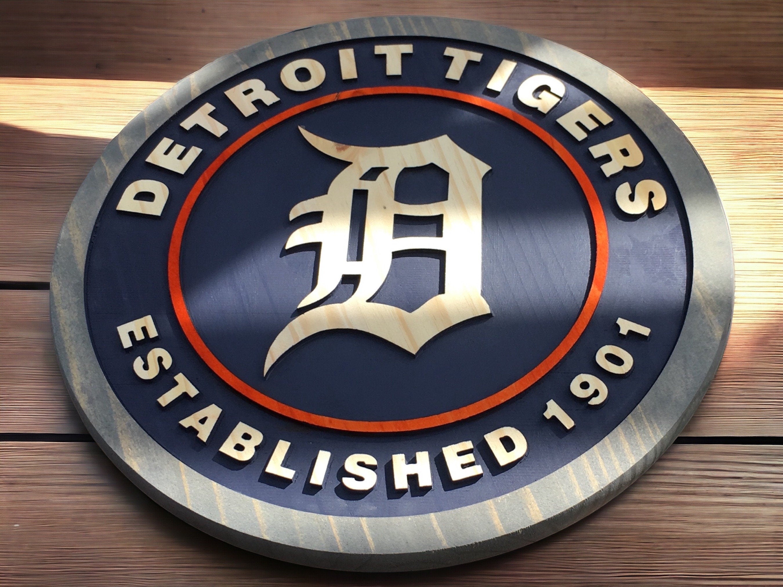 Detroit Tigers wood sign side view