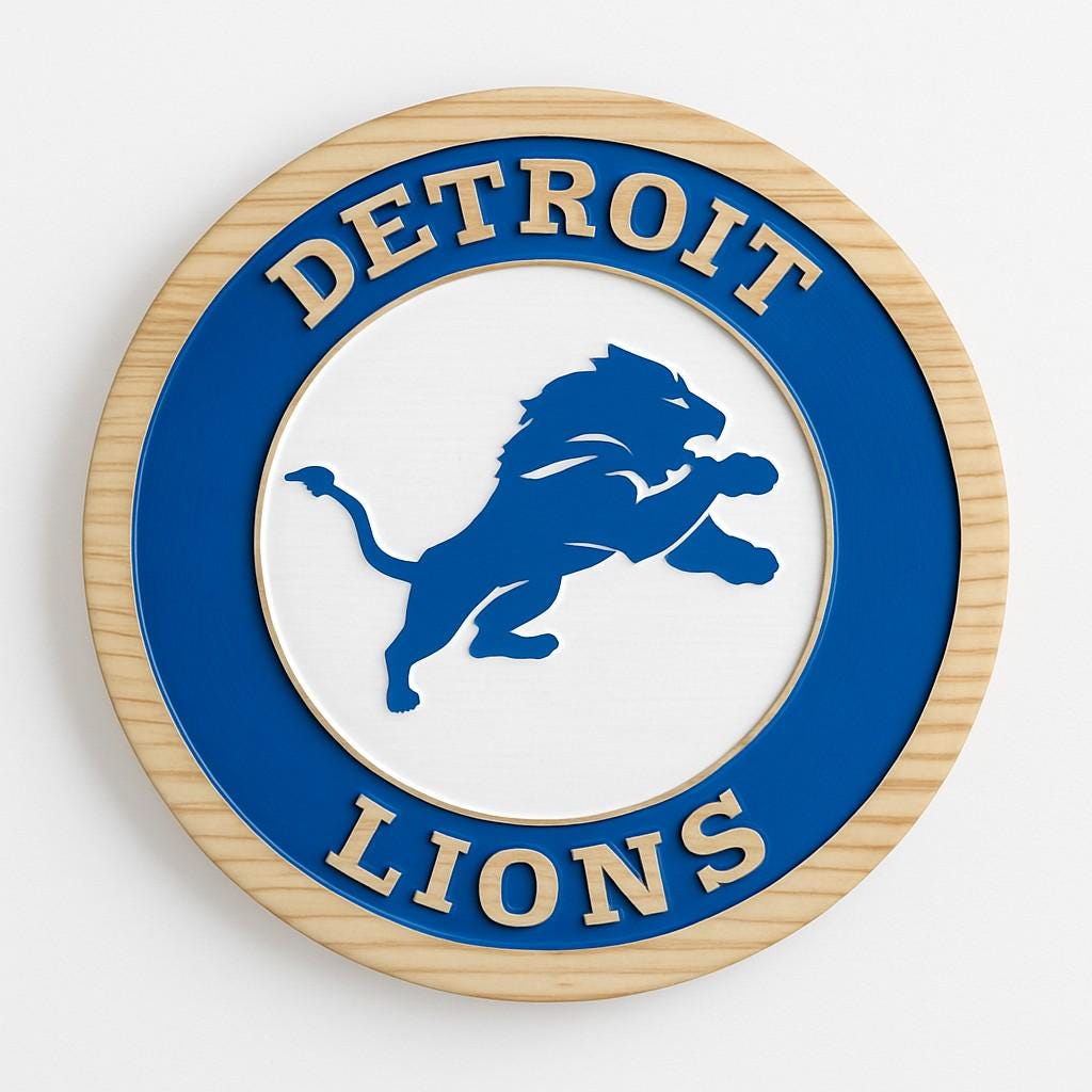 Detroit Lions wood sign side view