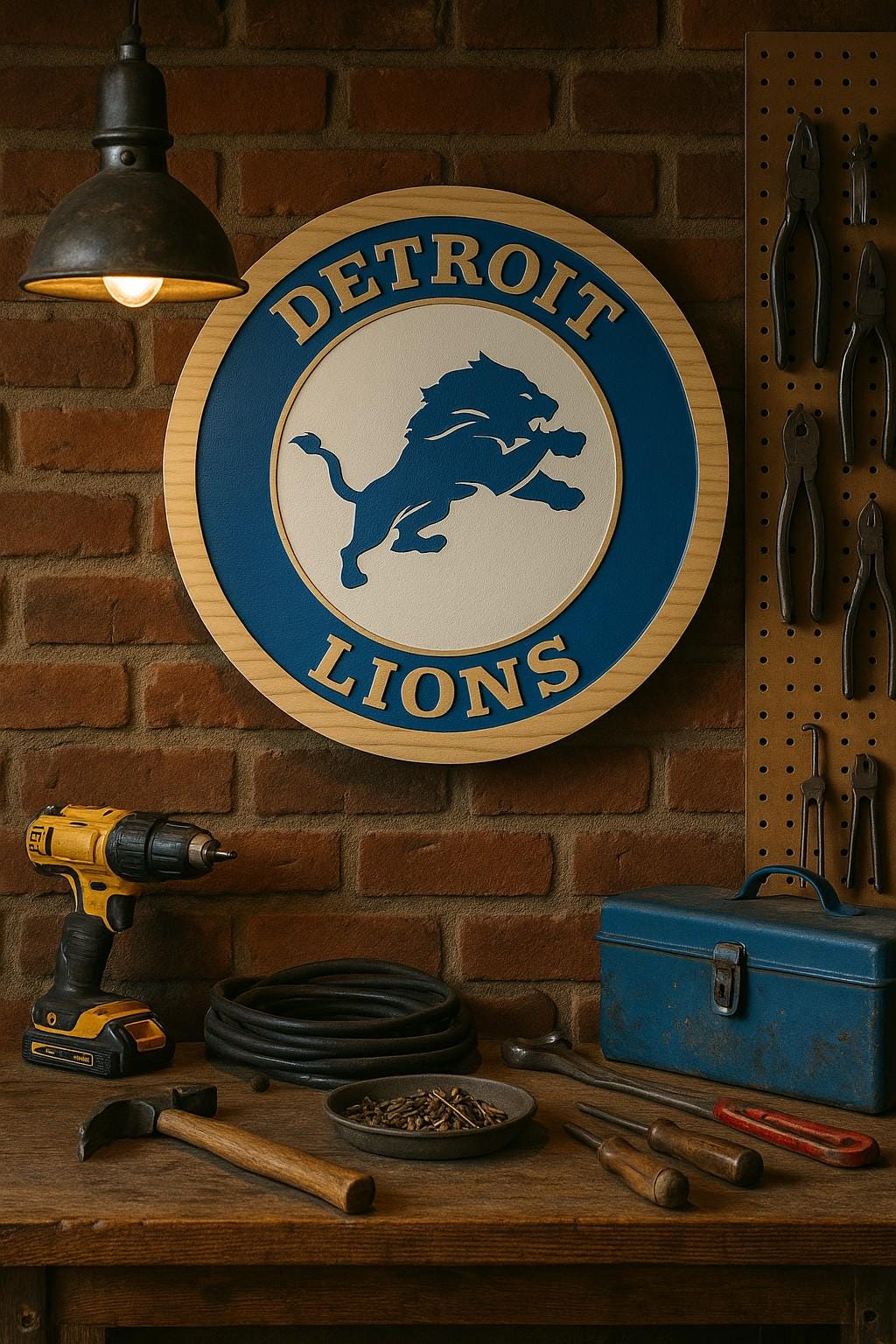 Detroit Lions wood sign carved detail