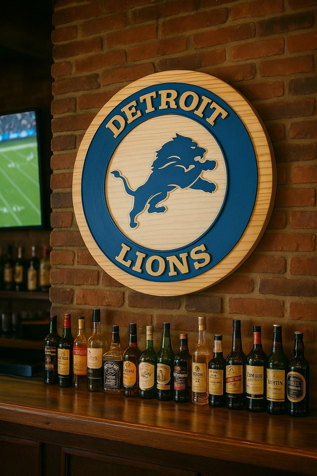 Detroit Lions wood sign close up