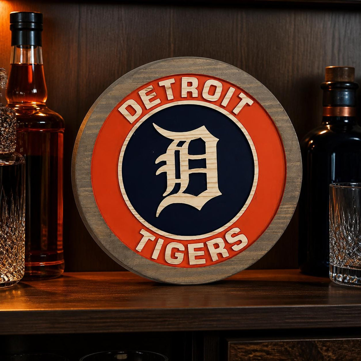 Detroit Tigers Old English D carved wood sign – photo 7