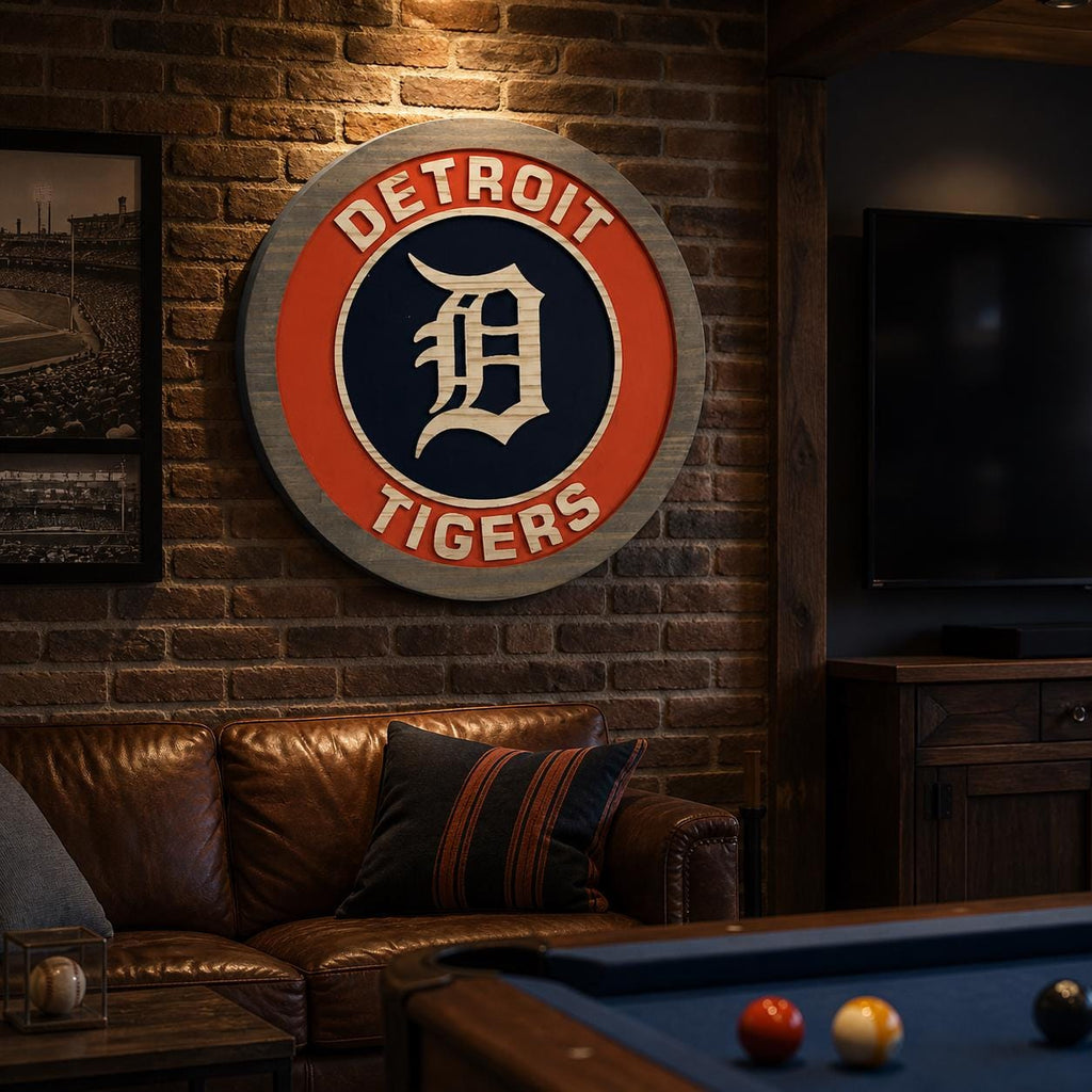 Detroit Tigers Old English D carved wood sign – photo 4
