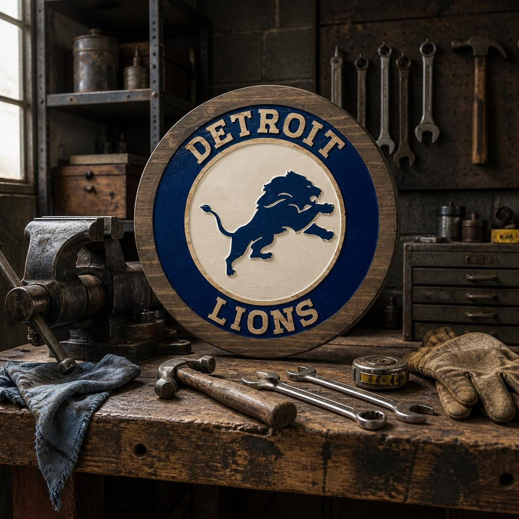 Detroit Lions Dark Blue carved wood sign – photo 4