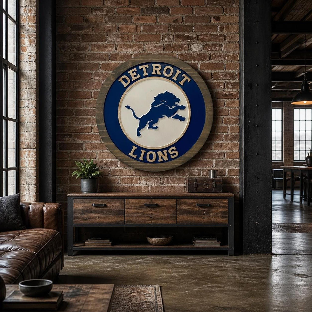 Detroit Lions Dark Blue carved wood sign – photo 3