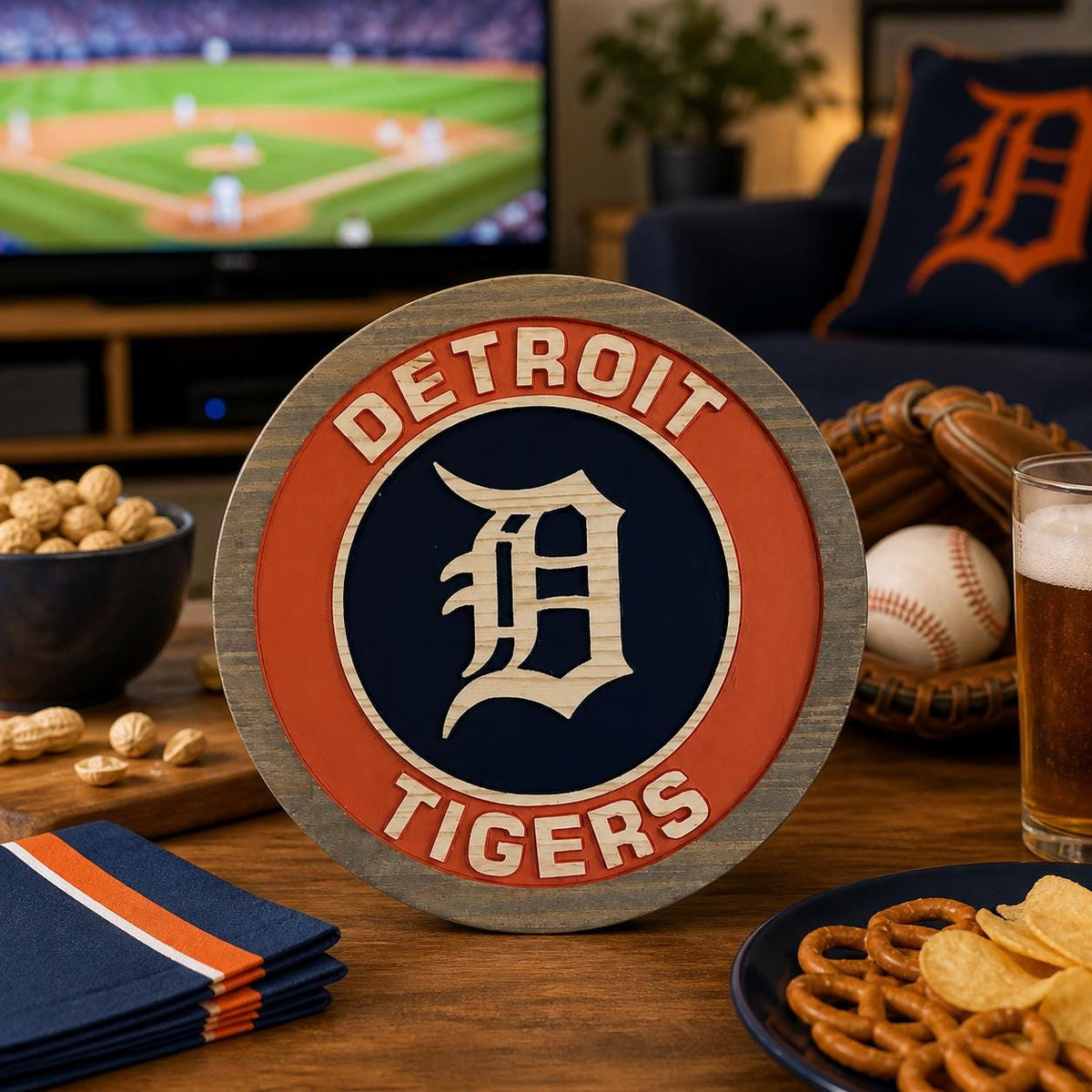Detroit Tigers Old English D carved wood sign – photo 8