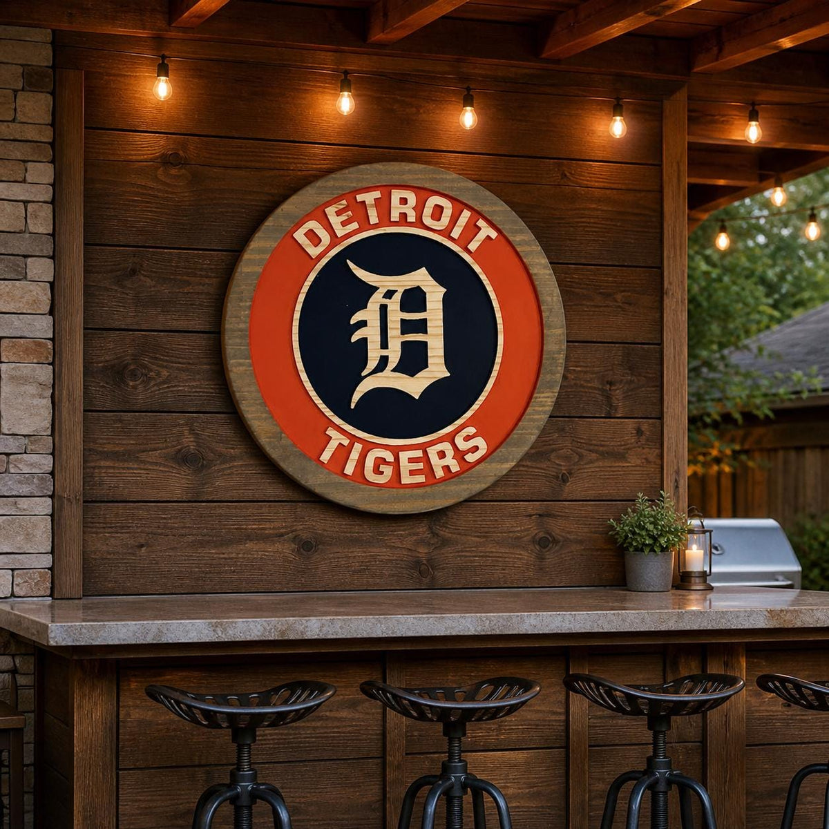 Detroit Tigers Old English D carved wood sign – photo 5