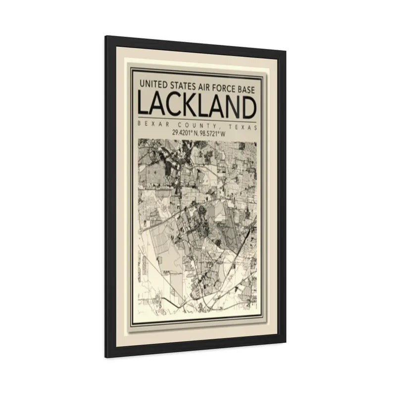 Lackland Air Force Base Map Framed Poster | San Antonio Texas Vintage Map