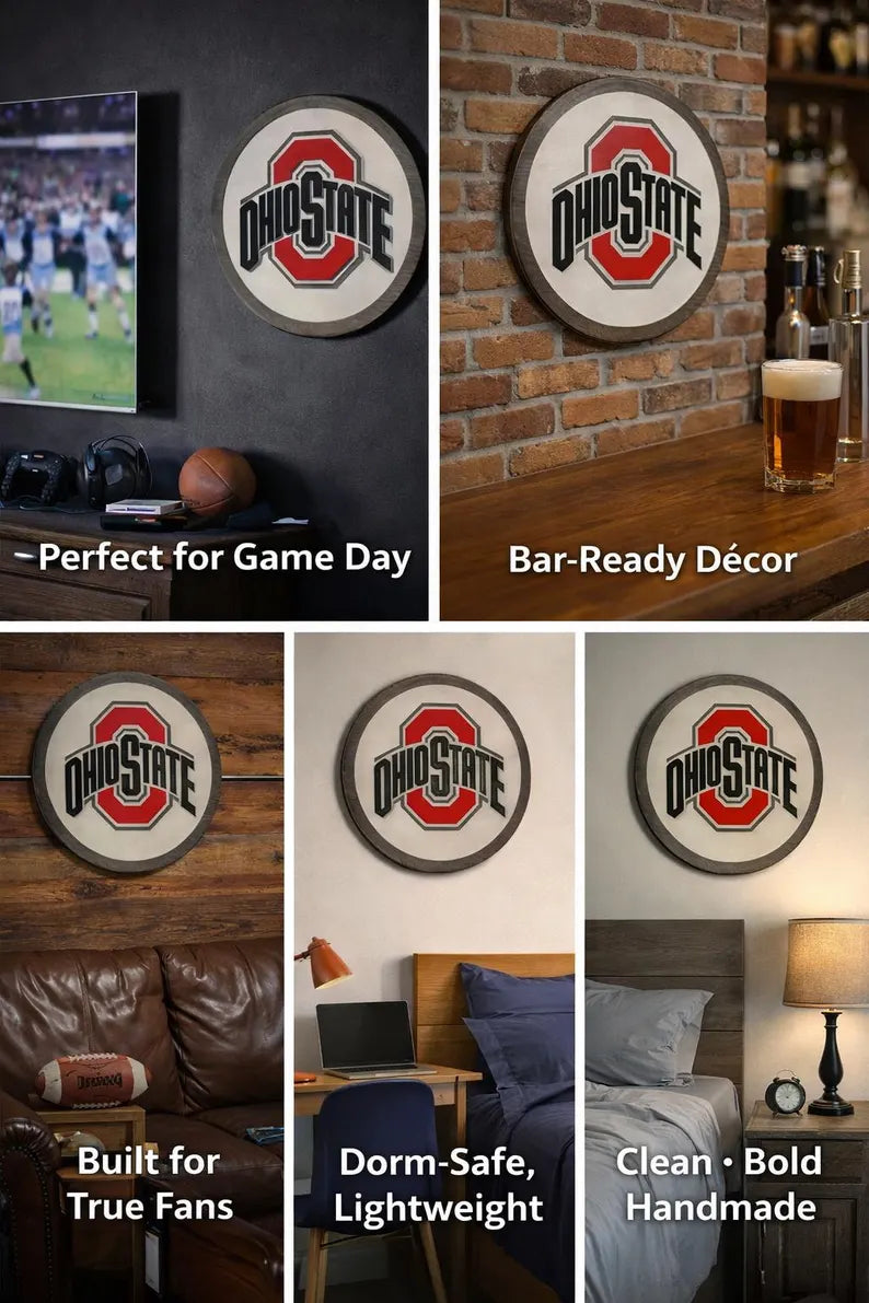 Ohio-Themed Carved Wooden Wall Sign – 15", 18", or 24" Round – Game Room • Bar • Man Cave Decor
