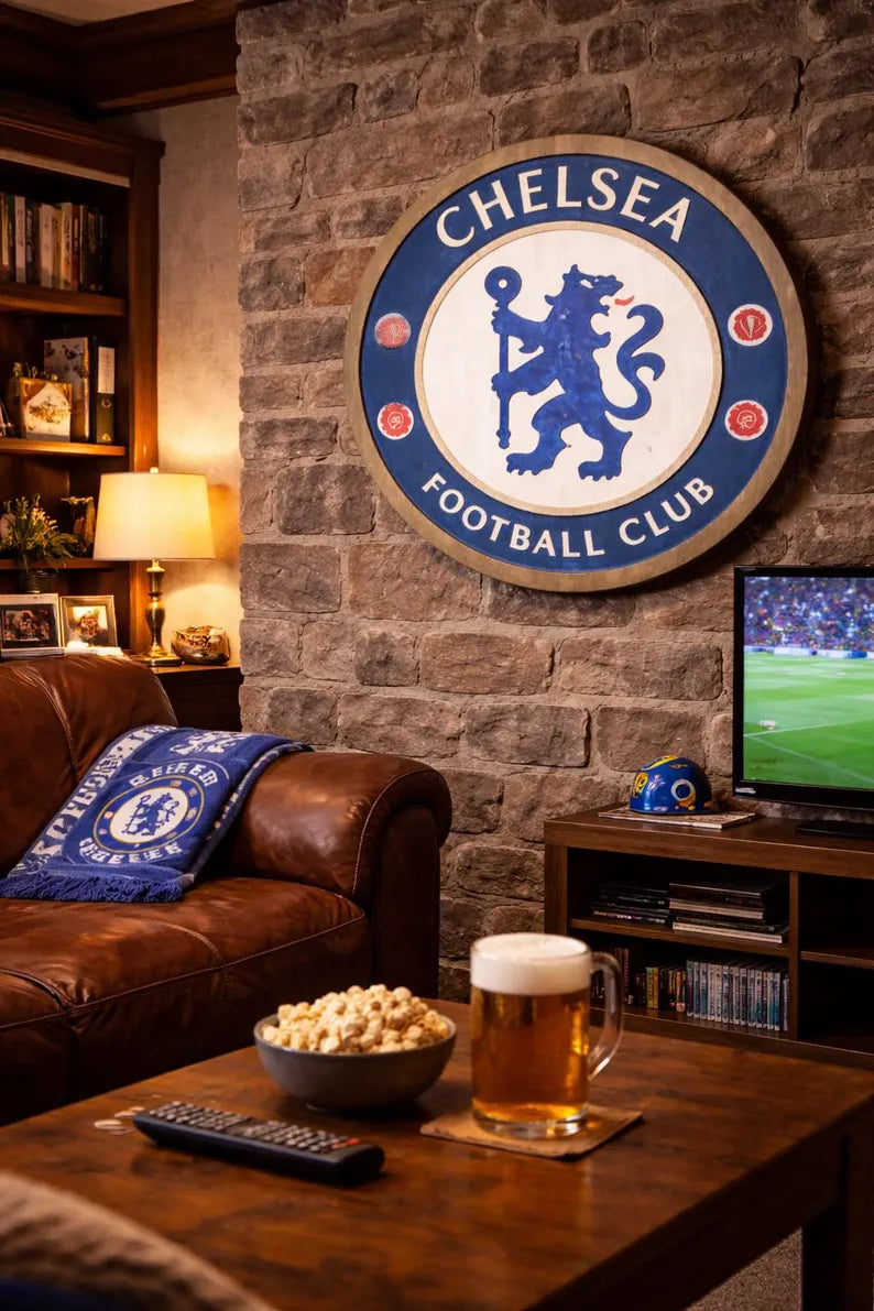 Handmade Chelsea FC Wood Crest Sign | Football Fan Gift